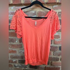 Free People Lace Sleeve V-Neck Top